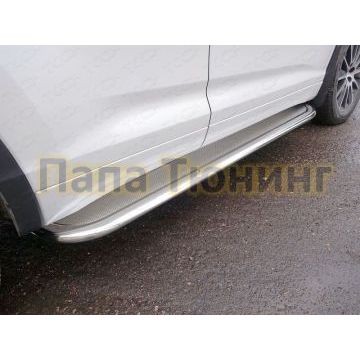 Пороги овал с площадкой нержавеющий лист 75х42 мм ТСС для SsangYong Actyon 2013- Пороги овал с площадкой нержавеющий лист 75х42 мм ТСС для SsangYong Actyon 2013-