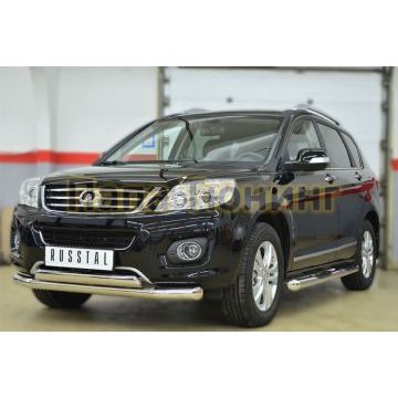 Защита передняя двойная 76-75х42 мм РусСталь для Great Wall Hover H6 2013-2015