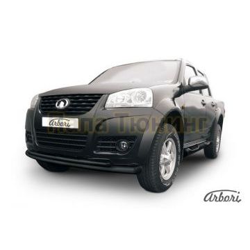 Защита передняя чёрная сталь двойная радиусная 76-42 мм Slitkoff для Great Wall Wingle 5 2011-2015