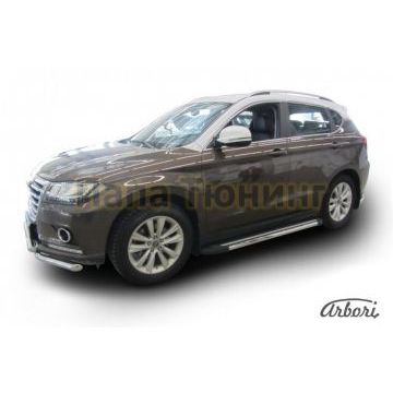 Пороги алюминиевые Arbori Luxe Black черные для Haval H2 2014-