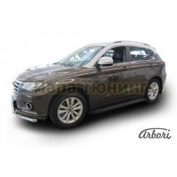 Пороги алюминиевые Arbori Optima Black чёрные для Haval H2 2014-