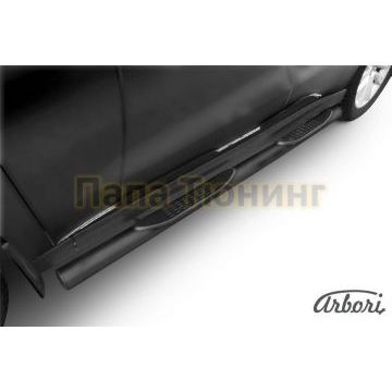 Пороги чёрная сталь труба с накладками 76 мм Slitkoff для Haval H2 2014-