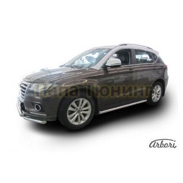 Защита штатных порогов труба с загибами 57 мм Slitkoff для Haval H2 2014-