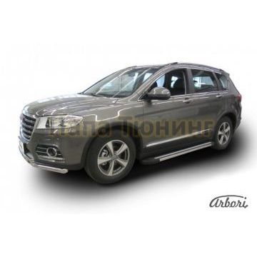 Пороги алюминиевые Arbori Luxe Black черные для Haval H6 2014-