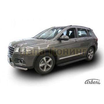 Пороги алюминиевые Arbori Optima Black чёрные для Haval H6 2014-