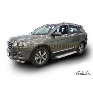 Пороги алюминиевые Arbori Optima Silver серебристые для Haval H6 2014-