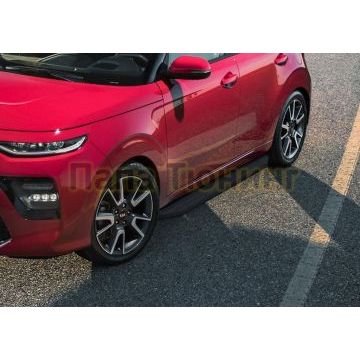 Пороги алюминиевые Rival Black-Premium для Kia Soul 2019-/Kia Seltos 2019-