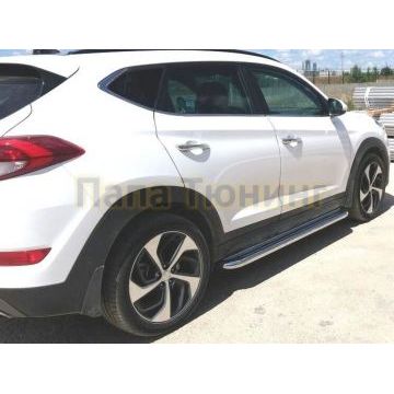 Пороги с площадкой нержавеющий лист 60 мм для Hyundai Tucson 2015-2021
