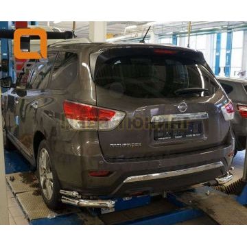 Защита задняя двойные уголки 76-42 мм CAN Otomotiv для Nissan Pathfinder 2014-
