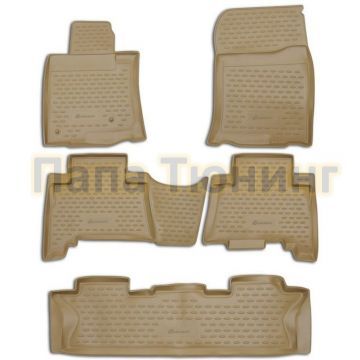 Коврики в салон полиуретан бежевые 5 штук для 7 мест Autofamily для Toyota Land Cruiser Prado 150 2009-2013