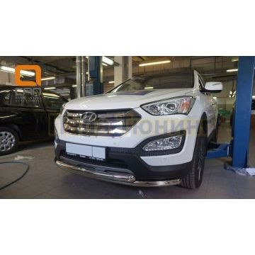 Защита передняя двойная 60-60 мм CAN Otomotiv для Hyundai Santa Fe 2012-2018