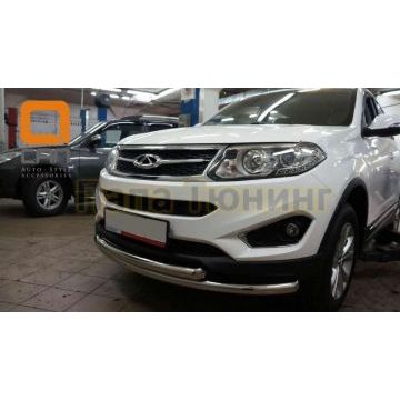 Защита переднего бампера двойная 60-60 мм CAN Otomotiv для Chery Tiggo 5 2014-