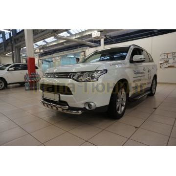 Защита передняя двойная Shark 60-60 мм CAN Otomotiv для Mitsubishi Outlander 2012-2015