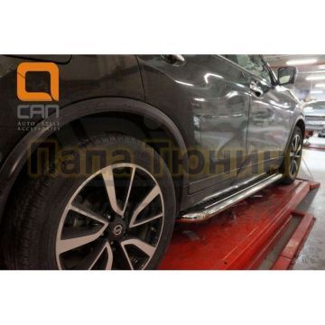 Пороги с площадкой нержавеющий лист 60 мм для Nissan X-Trail 2015-