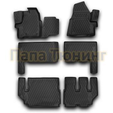 Коврики 3D в салон полиуретан 6 штук 9 сидений Autofamily для Ford Tourneo Custom 2013-