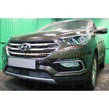Защита радиатора Hyundai Santa Fe 2015-2018 с датчиком ACC black PREMIUM