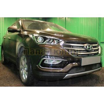 Защита радиатора Hyundai Santa Fe 2015-2018 с датчиком ACC black PREMIUM