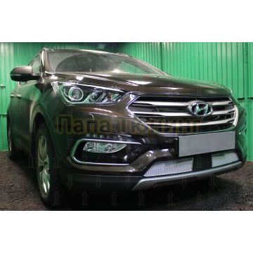 Защита радиатора Hyundai Santa Fe 2015-2018 с датчиком ACC chrome PREMIUM