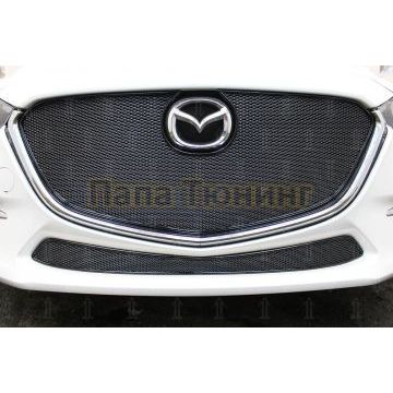 Защита радиатора Mazda 3 2016-2019 black верх (без рамки) PREMIUM
