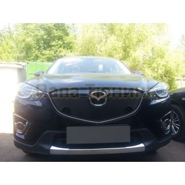 Защита радиатора Mazda CX-5 2012-2014 black с парктроником верх PREMIUM