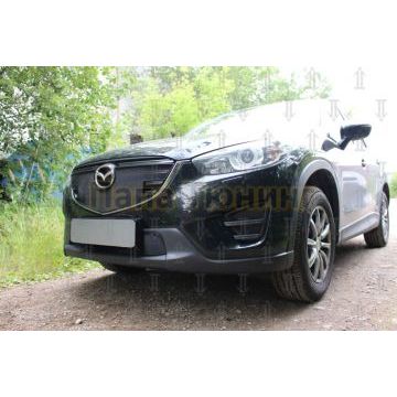 Защита радиатора Mazda CX-5 2015-2017 3D black с парктроником верх PREMIUM