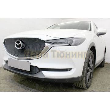 Защита радиатора Mazda CX-5 2017- 3D black верх PREMIUM