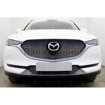 Защита радиатора Mazda CX-5 2017- 3D black верх PREMIUM