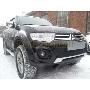 Защита радиатора Mitsubishi L200 2013-2015 (Калуга)/Pajero Sport 2013-2016 (Калуга) black PREMIUM