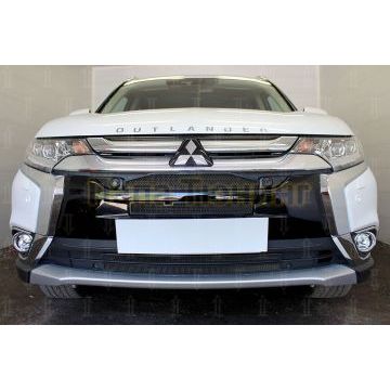 Защита радиатора Mitsubishi Outlander III 2015-2018 (4 части) black с парктроником и с камерой