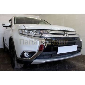 Защита радиатора Mitsubishi Outlander III 2015-2018 (4 части) black с парктроником и с камерой