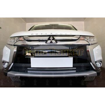 Защита радиатора Mitsubishi Outlander III 2015-2018 (4 части) chrome с парктроником и с камерой