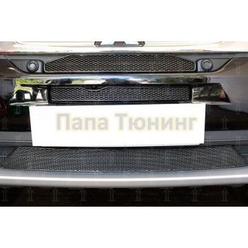 Защита радиатора Mitsubishi Outlander III 2015-2018 (3 части) black с парктроником и камерой PREMIUM