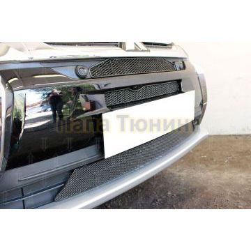 Защита радиатора Mitsubishi Outlander III 2015-2018 (3 части) black с парктроником и камерой PREMIUM