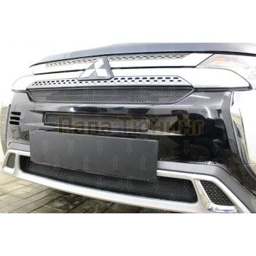 Защита радиатора Mitsubishi Outlander III 2018- (3 части) black с парктроником