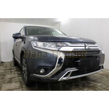 Защита радиатора Mitsubishi Outlander III 2018- (3 части) black с парктроником