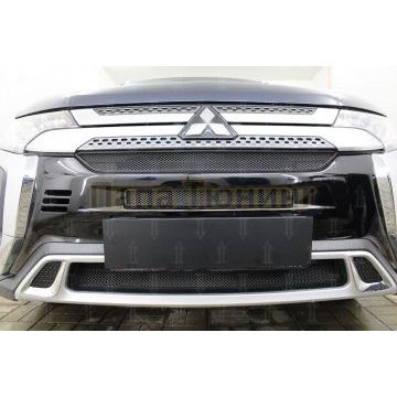 Защита радиатора Mitsubishi Outlander III 2018- (3 части) black с парктроником
