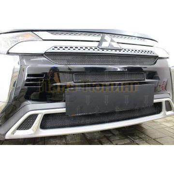 Защита радиатора Mitsubishi Outlander III 2018- (3 части) black с парктроником