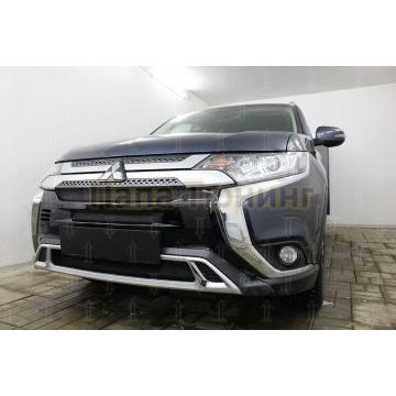 Защита радиатора Mitsubishi Outlander III 2018- (3 части) black с парктроником