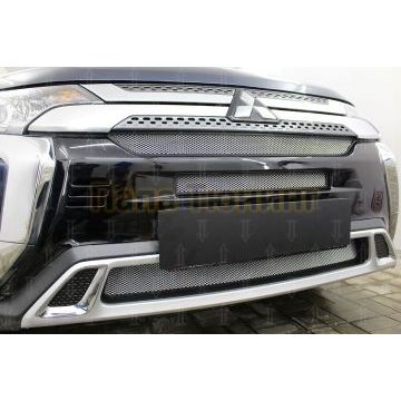 Защита радиатора Mitsubishi Outlander III 2018- (3 части) chrome с парктроником
