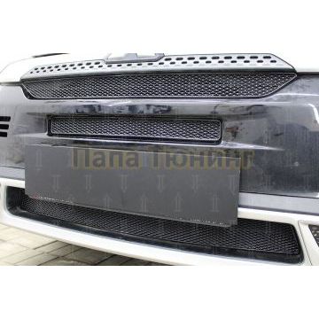 Защита радиатора Mitsubishi Outlander III 2018- (3 части) black с парктроником и камерой PREMIUM