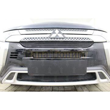 Защита радиатора Mitsubishi Outlander III 2018- (3 части) black с парктроником и камерой PREMIUM