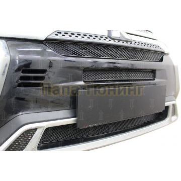 Защита радиатора Mitsubishi Outlander III 2018- (3 части) black с парктроником и камерой PREMIUM