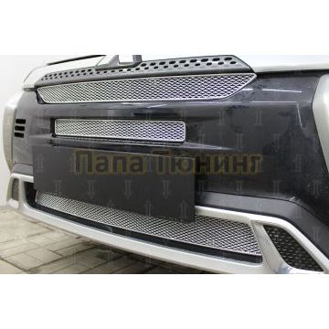 Защита радиатора Mitsubishi Outlander III 2018- (3 части) chrome с парктроником и камерой PREMIUM