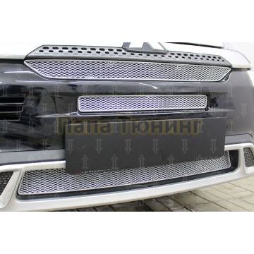 Защита радиатора Mitsubishi Outlander III 2018- (3 части) chrome с парктроником и камерой PREMIUM