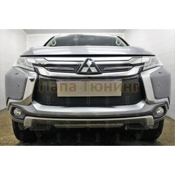 Защита радиатора Mitsubishi Pajero Sport III 2016-2021 black низ с парктроником