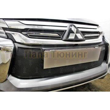 Защита радиатора Mitsubishi Pajero Sport III 2016-2021 black низ с парктроником