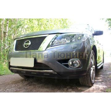 Защита радиатора Nissan Pathfinder 2014- black низ (2 части)