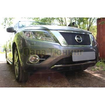 Защита радиатора Nissan Pathfinder 2014- black низ (2 части)