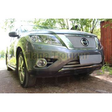 Защита радиатора Nissan Pathfinder 2014- chrome низ (2 части)