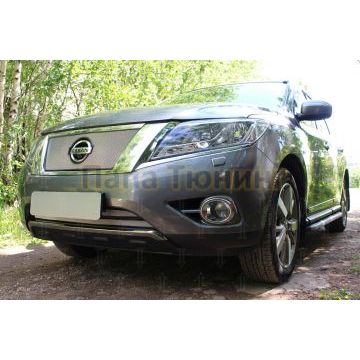 Защита радиатора Nissan Pathfinder 2014- chrome низ (2 части)